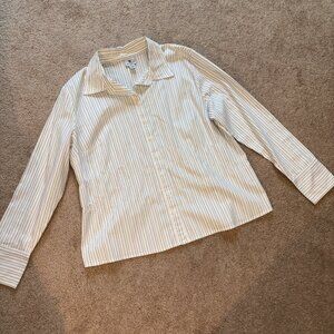Worthington White w/Black Pinstripes Button-Down Stretch Cotton Dress Shirt XL